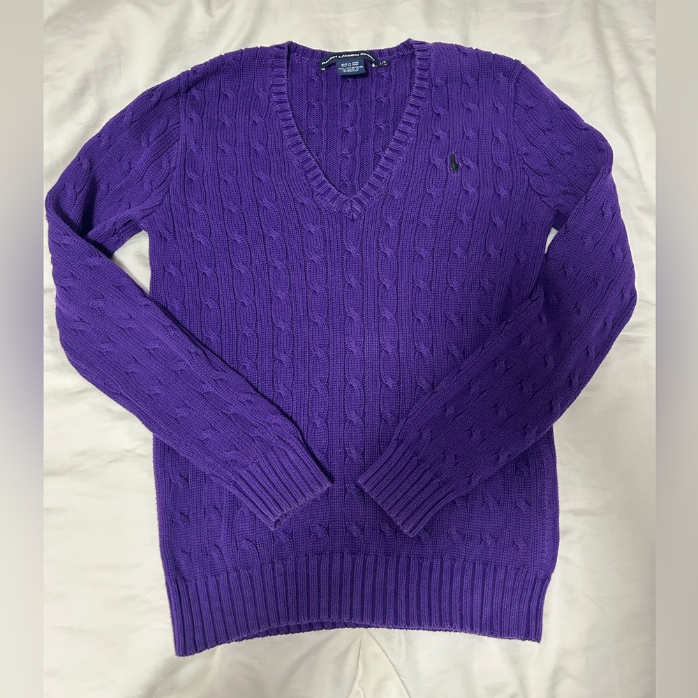 Vintage Ralph Lauren V-Neck Purple Sweater - Picture 1 of 4